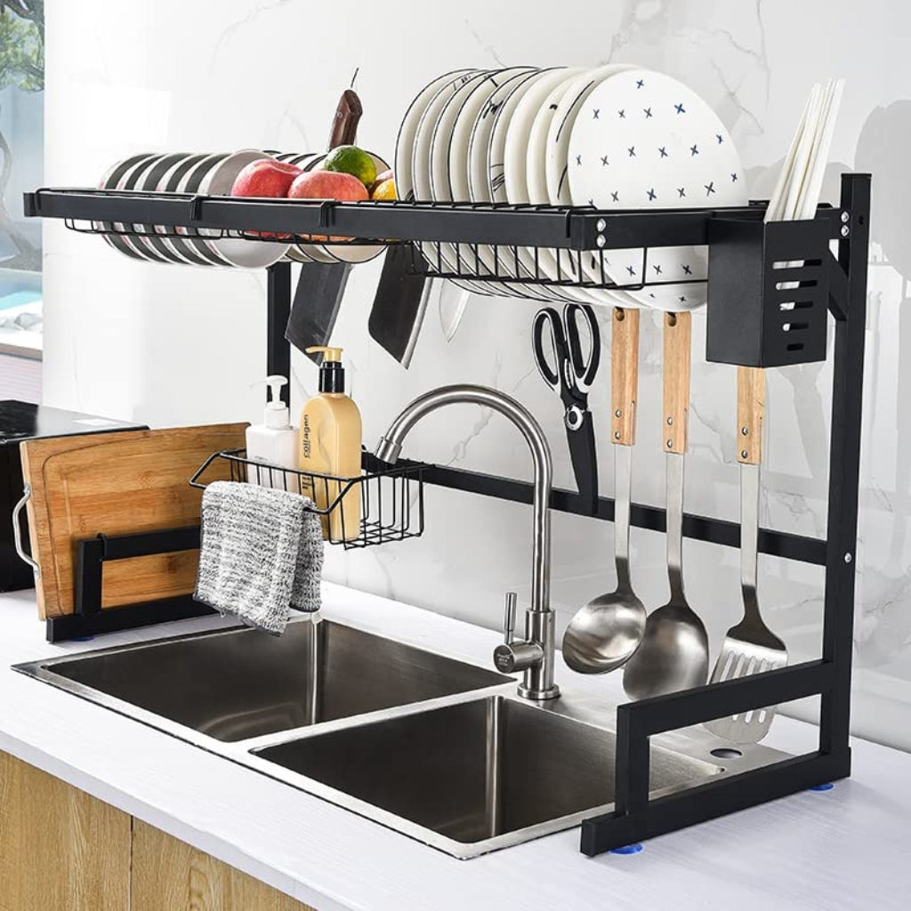 رف تنظيم و تجفيف الأواني من الفولاذ المقاوم للصدأ